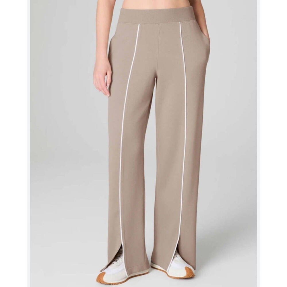NWT Spanx Airpique Straight Track Pants Split Hem Ashwood Tan Travel 2X Petite